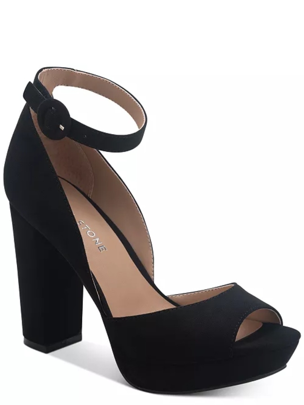 Classic Black Peep Toe Ankle-Strap Platform Heels